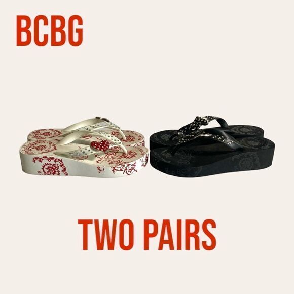 BCBG Wedge Flip Flops Size 7B - Picture 1 of 10
